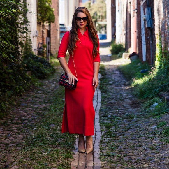 Red Ruffle Neck Dress by Gretchen Scott - Picture 4 of 6